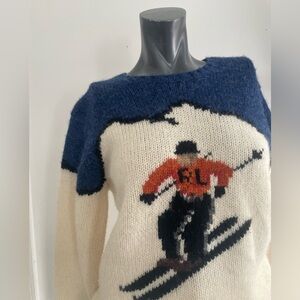 Polo Ralph Lauren Cream and Blue Ski Sweater 90’s Vintage 100% Wool